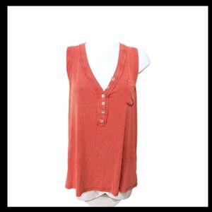 POL Henley Tank Top Tunic Top L Coral Beachy Summer #5100